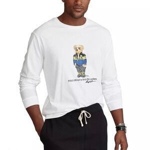 Polo Ralph Lauren White Long Sleeve Classic Fit Polo Bear Graphic T-Shirt Size M